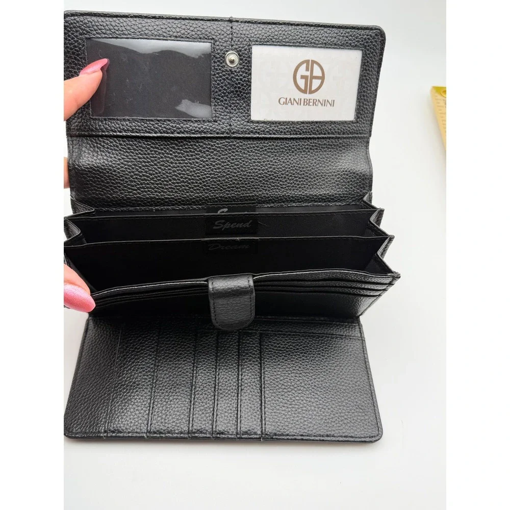 Giani Bernini Black Pebbled Leather Tri-Fold Continental Wallet ID Windows
